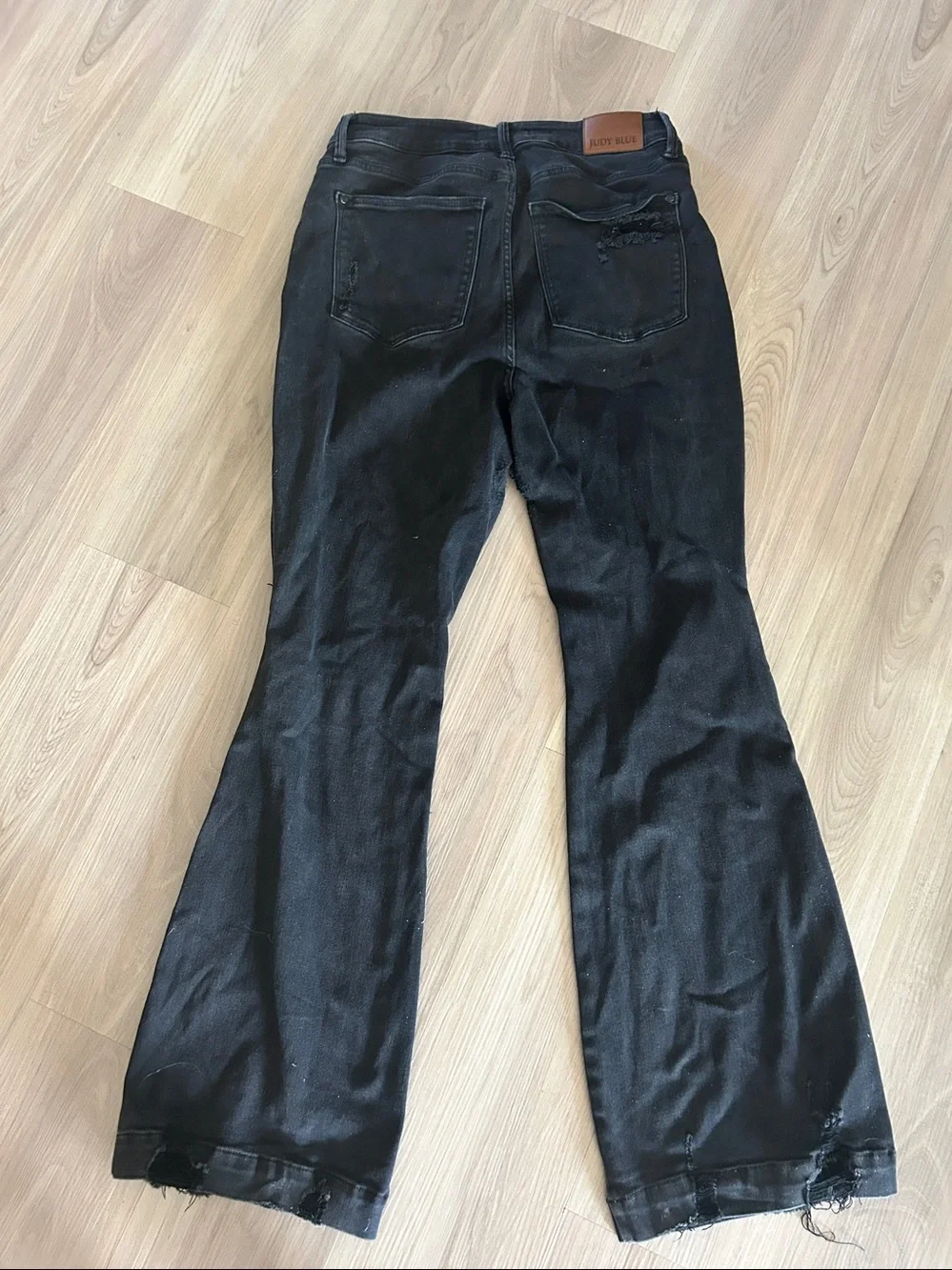 Judy Blue Distressed Flare Jeans 14W Black Stretch Denim Classic Casual